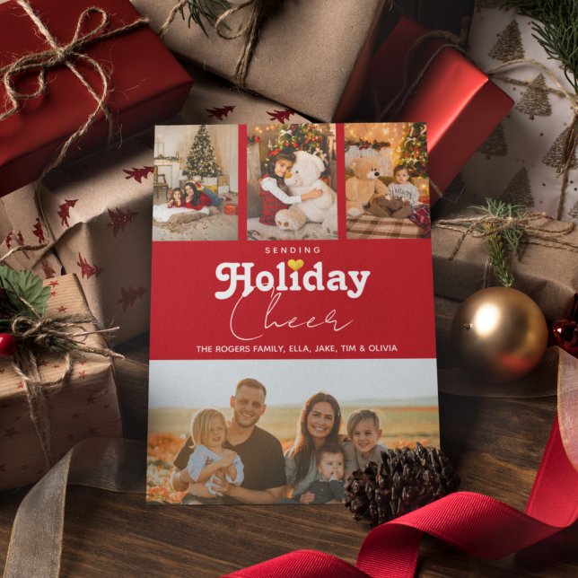 Sending Cheer Gold Heart Stripe Photo Xmas Holiday Card (Creator Uploaded)