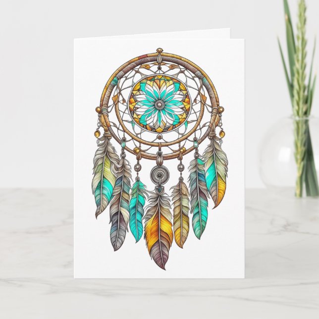 Sending Good Vibes Teal Dreamcatcher Mystical Card (Front)