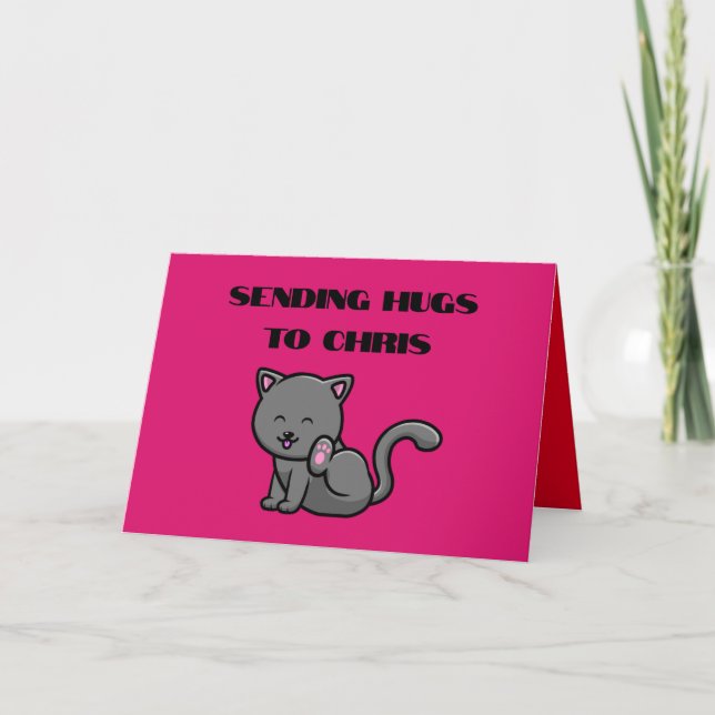 SENDING HUGS GRAY CAT VALENTINE'S DAY CARD (Front)
