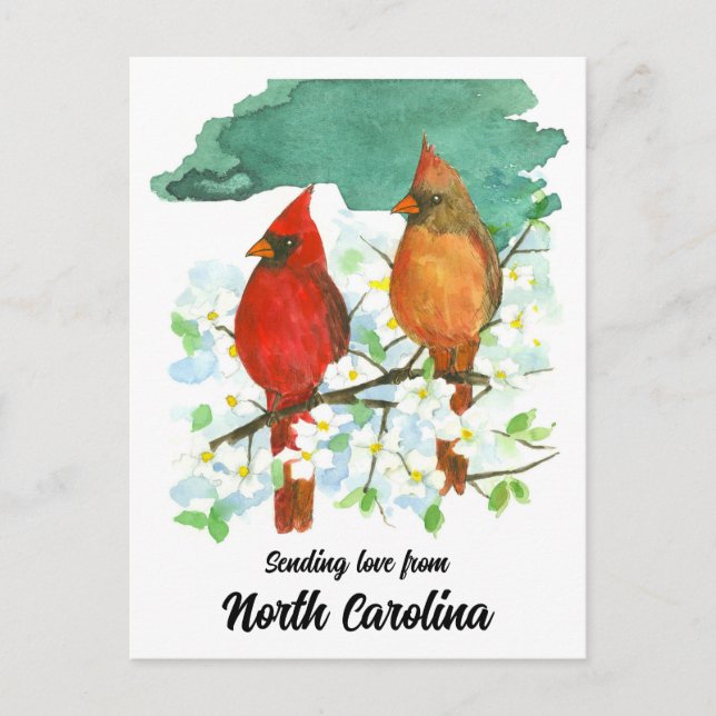 Sending Love North Carolina Cardinals Dogwood Postcard (Front)