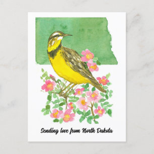 Sending Love North Dakota Meadowlark Roses Postcard