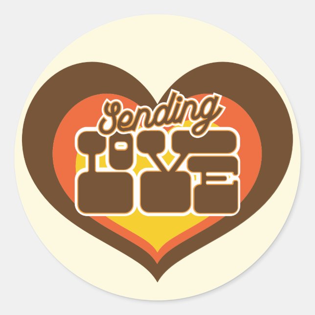 Sending Love Retro Heart Orange Brown Classic Round Sticker (Front)