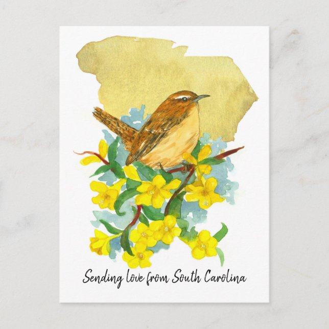 Sending Love South Carolina Wren Jessamine Postcard (Front)
