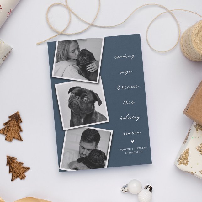 Sending Pugs & Kisses Dog Photo Collage Christmas  Holiday Postcard (Creator Uploaded)