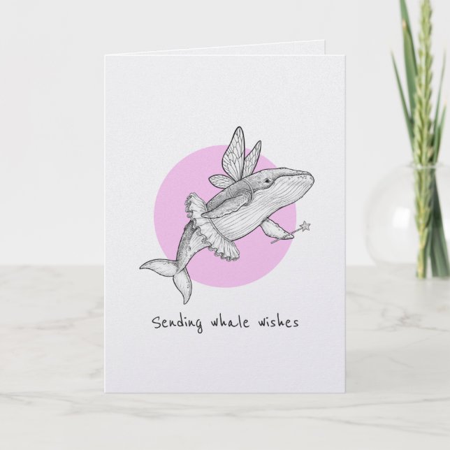 Sending whale wishes well wishes punny card (Front)