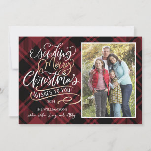Sending Wishes Plaid Christmas Photo Card