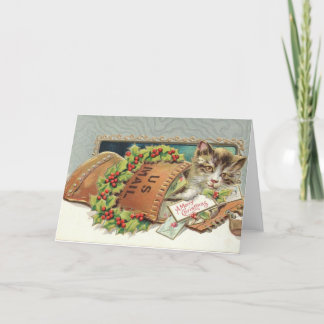 Sending you A meowy Christmas kitty in Mail bag Holiday Card