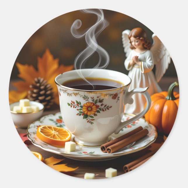 Sending You Autumn Blessings | Pretty Fall Classic Round Sticker (Front)