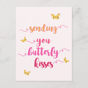 Sending You Butterfly Kisses Cute Pink Postcard