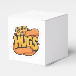 Sending You Hugs Sticker - Cute Cartoon Hugging Favour Box