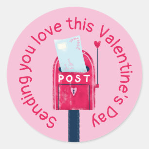 Sending you love this Valentine's Day mailbox Classic Round Sticker