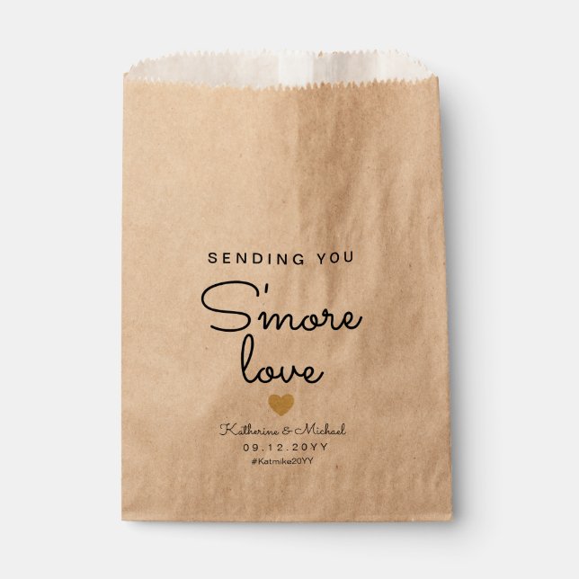 Sending You S'more Love Rustic Gold Heart Wedding Favour Bags (Front)