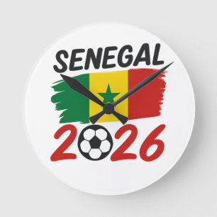 Senegal 2026 Soccer Fan Design with Star Football Round Clock
