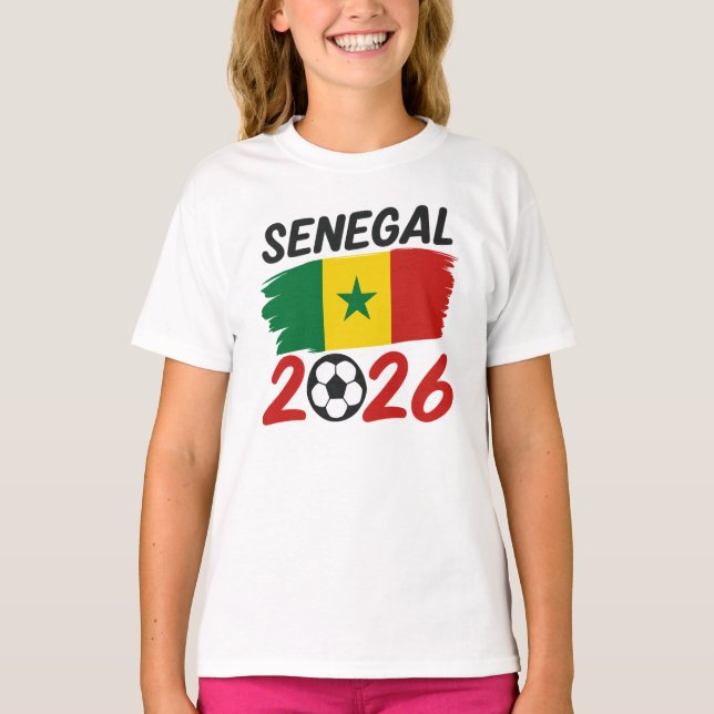 Senegal 2026 Soccer Fan Design with Star Football T-Shirt (Front)