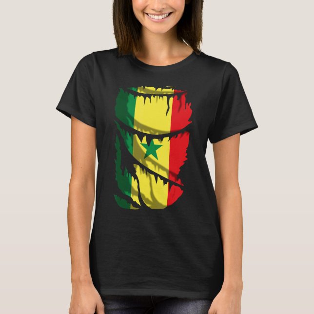 Senegal Flag - Broken or Tear Fabric Effect T-Shirt (Front)