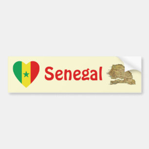 Senegal Flag Heart + Map Bumper Sticker