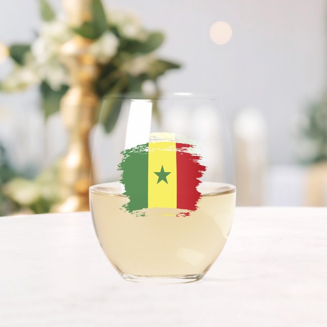 Senegal flag stemless wine glass (Insitu (Wedding))