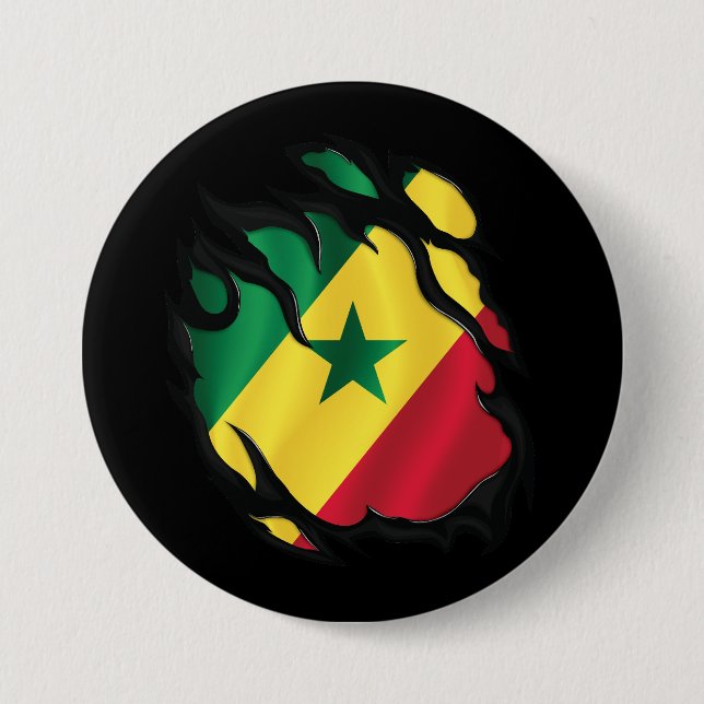 Senegal Ripped Flag 7.5 Cm Round Badge (Front)
