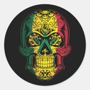 Senegal Skull And Roses Flag Classic Round Sticker