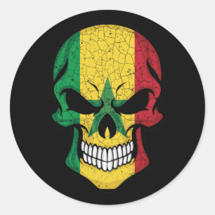 Senegal Smiling Skull Flag Classic Round Sticker