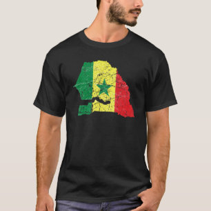 Senegalese flag distressed with Senegal map Senega T-Shirt