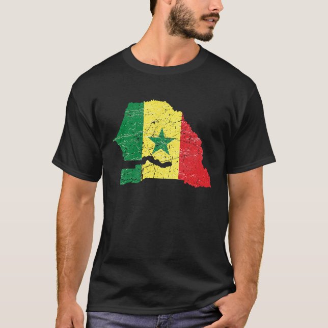 Senegalese flag distressed with Senegal map T-Shirt (Front)