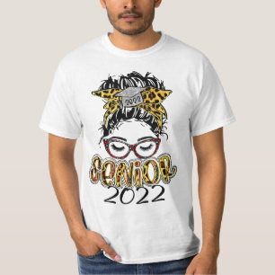 Senior 2022 Leopard Messy Bun Lady 2022 Graduation T-Shirt