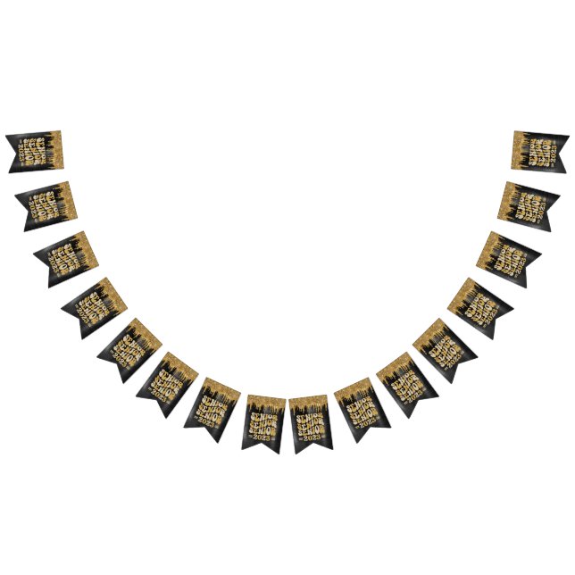 SENIOR 2023 BLACK & GOLD GLITTER DRIP CUSTOM BUNTING  (All)