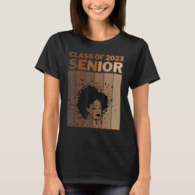 Senior 2023 Class Black Afro Melanin African Ameri T-Shirt (Front)