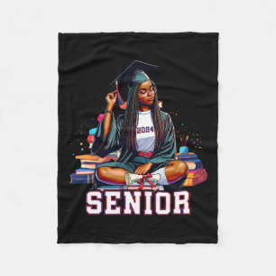 Senior 2024 Black Afro African Woman Graduation Bo Fleece Blanket