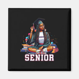 Senior 2024 Black Afro African Woman Graduation Bo Magnet