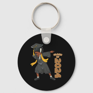 Senior 2024 Graduation African Black Girl Dabbing Key Ring