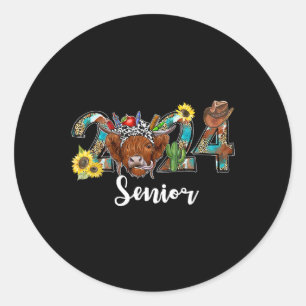 Senior 2024 Highland Cow Western Graduation Class  Classic Round Sticker