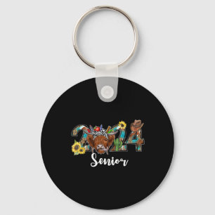 Senior 2024 Highland Cow Western Graduation Class Key Ring