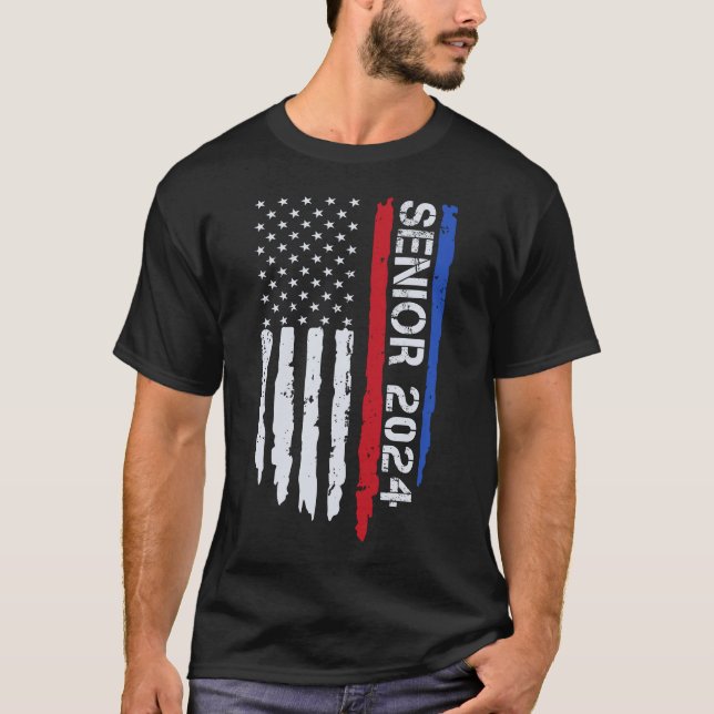 Senior 2024 Usa American Flag Graduation  T-Shirt (Front)