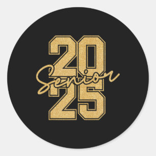 Senior 2025 Cl Of 2025 Gold Black Senior Graduatio Classic Round Sticker