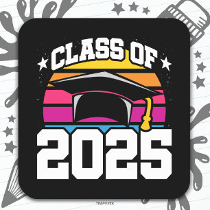 Senior 2025 Class of 2025 Graduation Retro Sunset Square Sticker