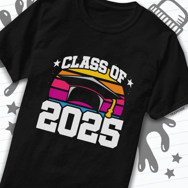 Senior 2025 Class of 2025 Graduation Retro Sunset T-Shirt (Creator Uploaded)