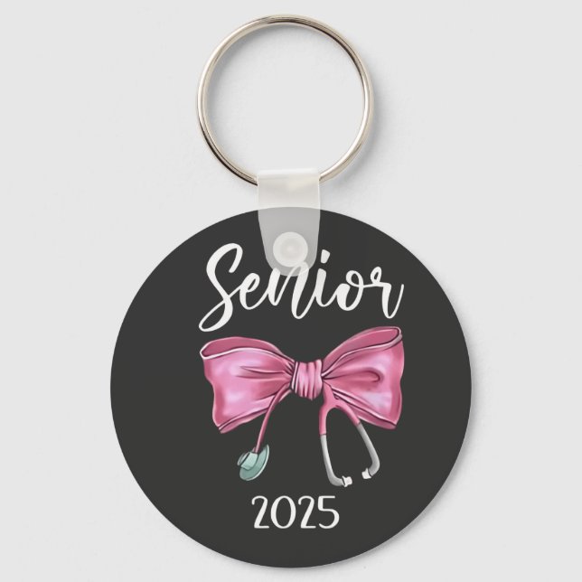 Senior 2025 Coquette Class of 2025 Pink Bows Key Ring (Front)