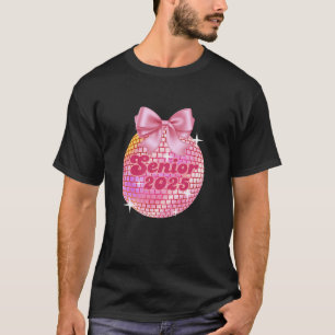 Senior 2025 Coquette Disco Ball Pink Bows Back To T-Shirt