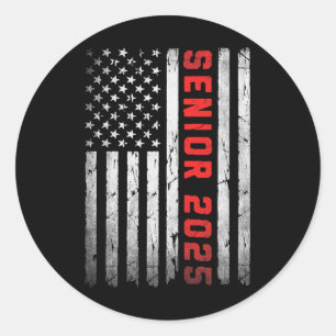 Senior 2025 Patriotic American Flag Graduation Cl  Classic Round Sticker