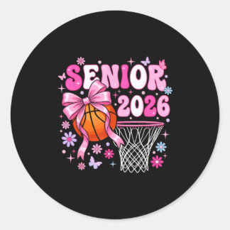 Senior 2026 class of 2026 basketball coquette bow classic round sticker