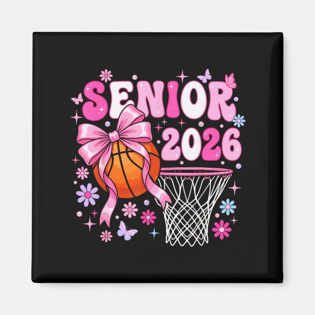Senior 2026 class of 2026 basketball coquette bow magnet (Front)