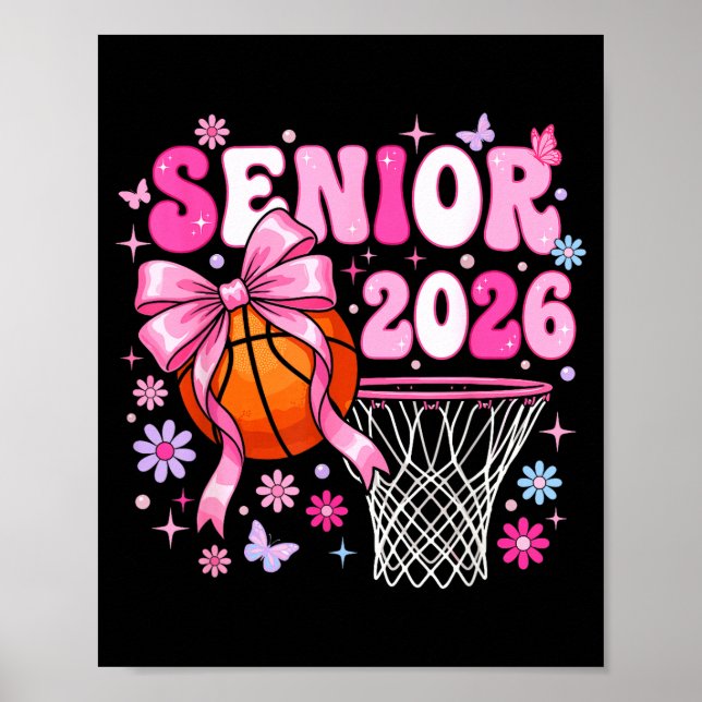 Senior 2026 class of 2026 basketball coquette bow poster (Front)