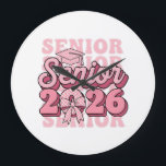 Senior 2026 Class of 2026 Coquette Pink Bow Gradua Large Clock<br><div class="desc">Senior 2026 Class of 2026 Coquette Pink Bow Graduation 2026</div>