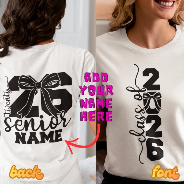 Senior 2026 Custom Name Bow Graduation Shirt (Creator Uploaded)
