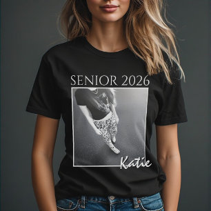 Senior 2026 Custom Photo & Name Minimalist Black  T-Shirt