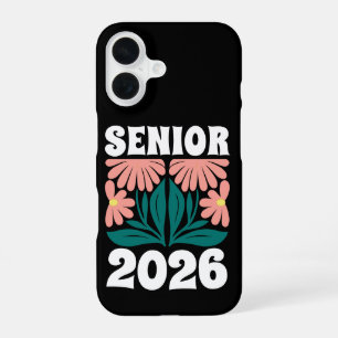 Senior 2026 Custom Retro Groovy Flowers Graduation iPhone 16 Case