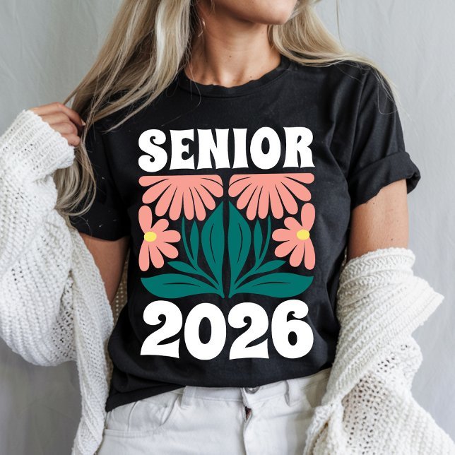 Senior 2026 Custom Retro Groovy Flowers Graduation T-Shirt (Creator Uploaded)