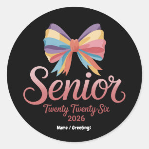 Senior 2026 Cute Rainbow Bow Graduation Coquette Classic Round Sticker